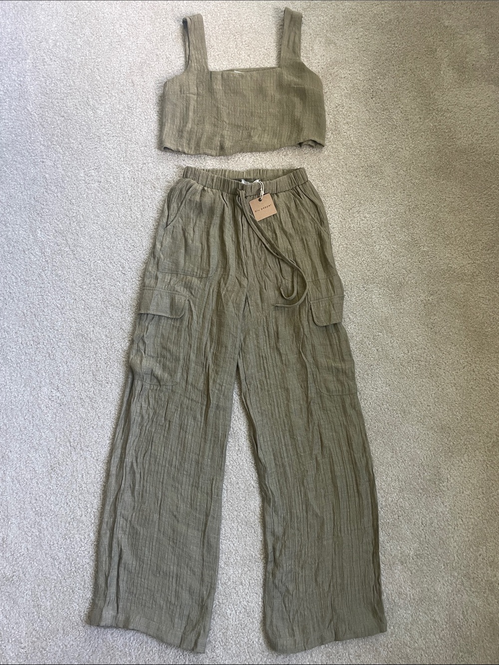 Blu Pepper Olive Cargo Pant & Crop Top Matching Set Small